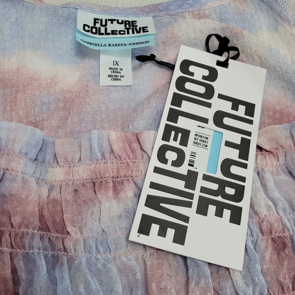 1X Purple Watercolor Long Sleeve Smocked Bodice Top by Future Collective's - Picture 4 of 16